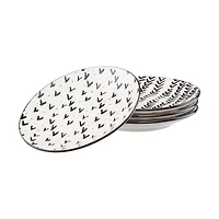 Black and White Arrow Patterned Appetizer Plates, Set of 4
