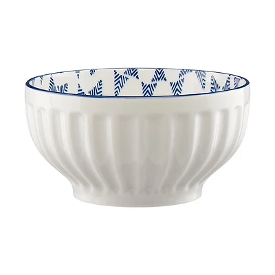 Blue and White Patterned Ceramic Mixing Bowl, 8.25 in.