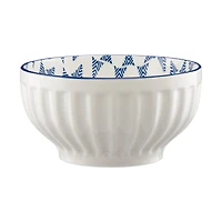Blue and White Patterned Ceramic Mixing Bowl, 8.25 in.