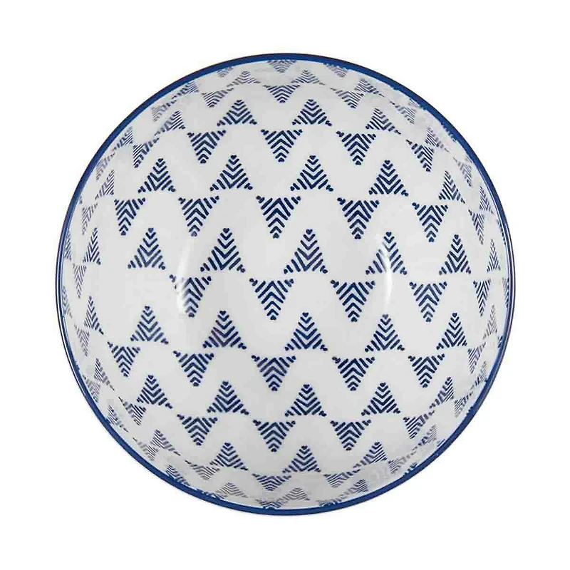 Blue and White Patterned Ceramic Mixing Bowl, 8.25 in.