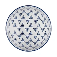 Blue and White Patterned Ceramic Mixing Bowl, 8.25 in.