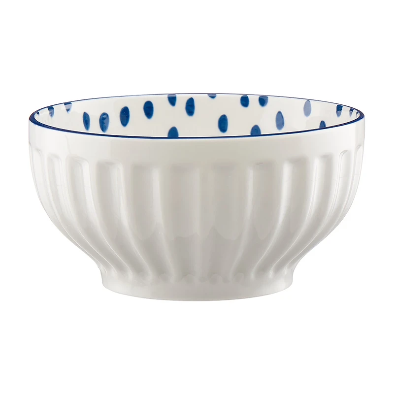 Blue and White Patterned Ceramic Mixing Bowl, 8.25 in.