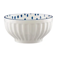 Blue and White Patterned Ceramic Mixing Bowl, 8.25 in.