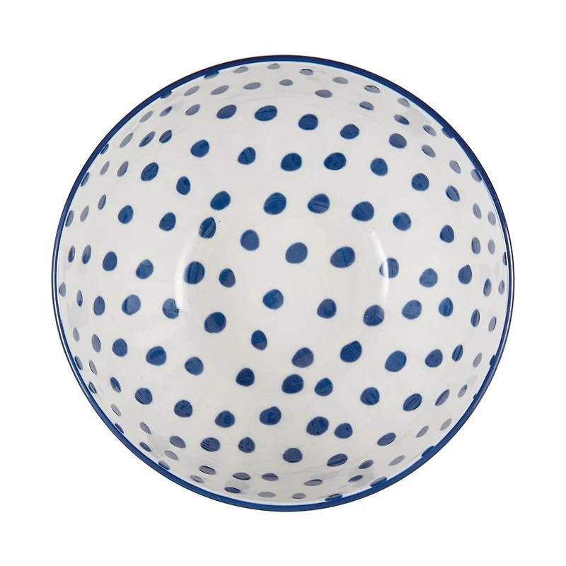 Blue and White Patterned Ceramic Mixing Bowl, 8.25 in.