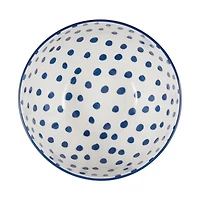 Blue and White Patterned Ceramic Mixing Bowl, 8.25 in.
