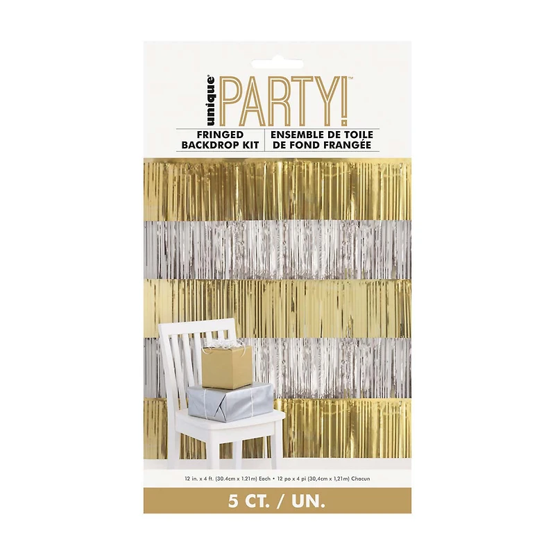 Unique Party! Gold & Silver Foil Fringe Backdrop Kit, 5 ct