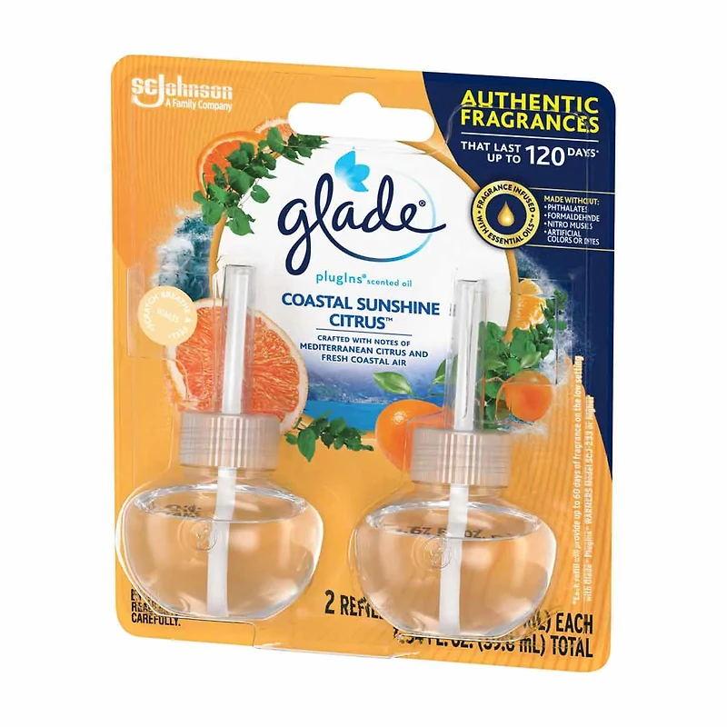 Glade Plug Ins Scented Oil Air Freshener Refills, Coastal Sunshine Citrus™, 0.67 oz, 2 ct