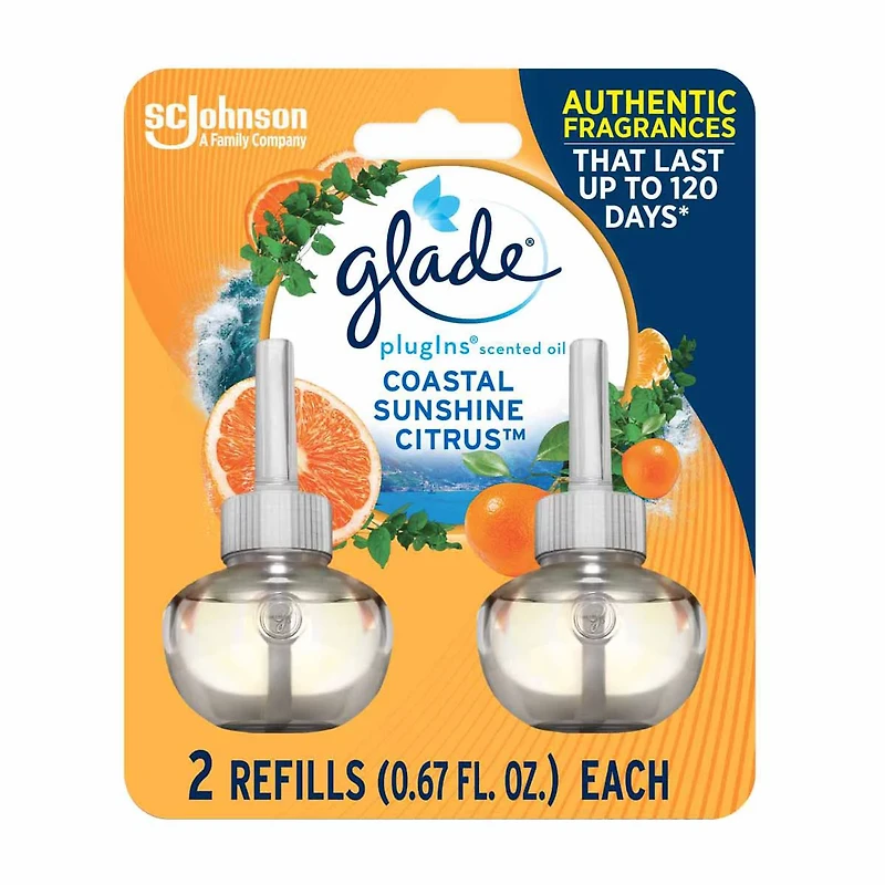 Glade Plug Ins Scented Oil Air Freshener Refills, Coastal Sunshine Citrus™, 0.67 oz, 2 ct