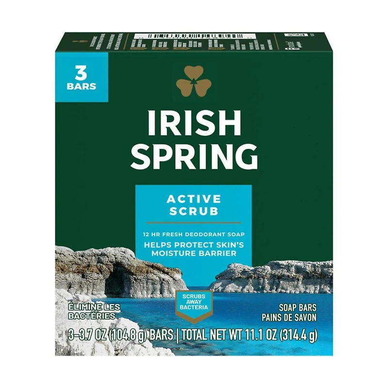 Irish Spring Barsoap Active Scrub, 3 pk