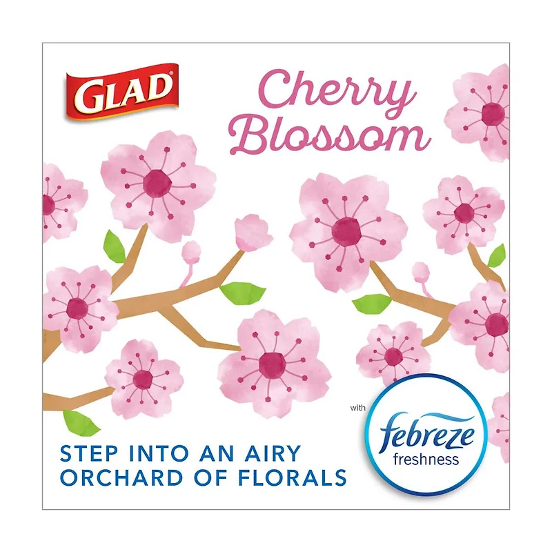 Glad ForceFlex MaxStrength Tall Kitchen Drawstring Trash Bags with Cherry Blossom Febreze, 13 gal,  20 ct