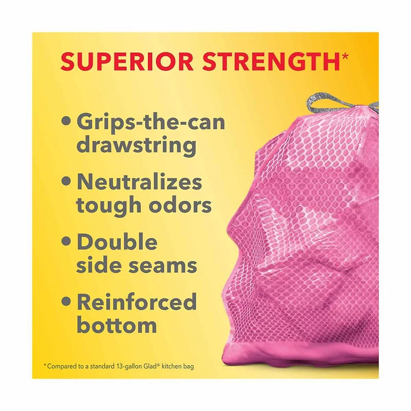 Glad ForceFlex MaxStrength Tall Kitchen Drawstring Trash Bags with Cherry Blossom Febreze, 13 gal,  20 ct