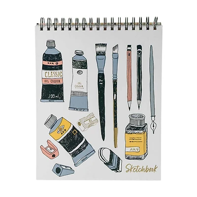 Large Sketchbook with Drawing Tools Design, 9 in x 11 in