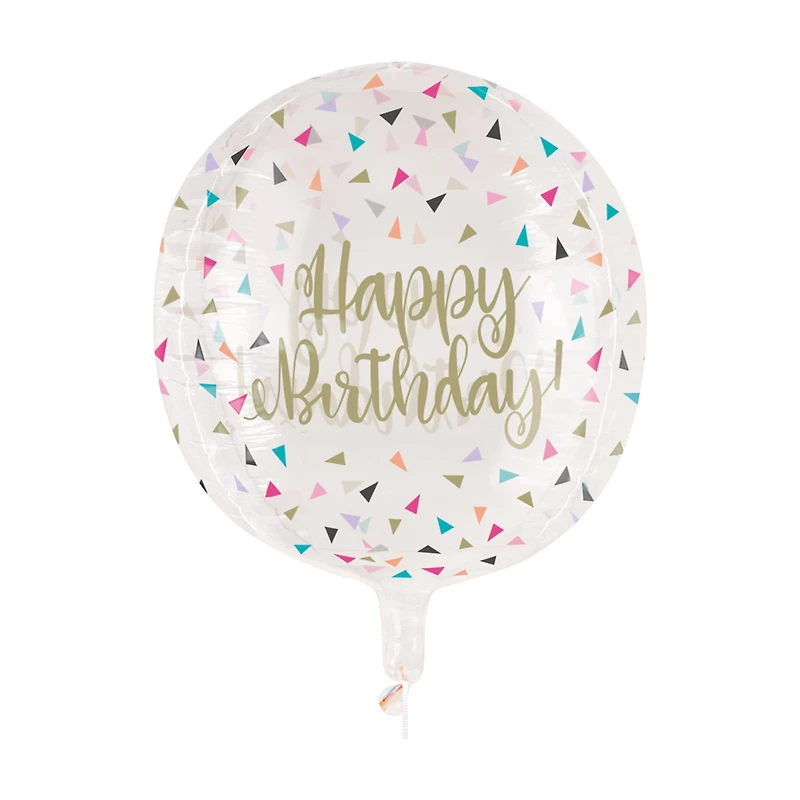 321 Party! Happy Birthday Confetti-printed Sphere Balloon, 15 in