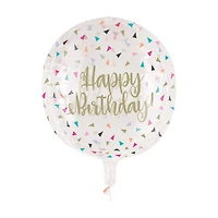 321 Party! Happy Birthday Confetti-printed Sphere Balloon, 15 in