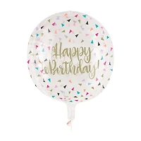 321 Party! Happy Birthday Confetti-printed Sphere Balloon, 15 in