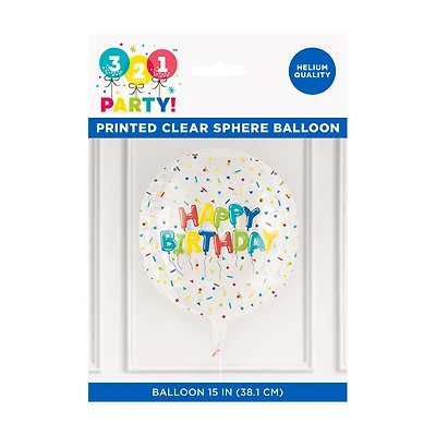 321 Party! Happy Birthday Spherical Confetti Balloon, 15 in