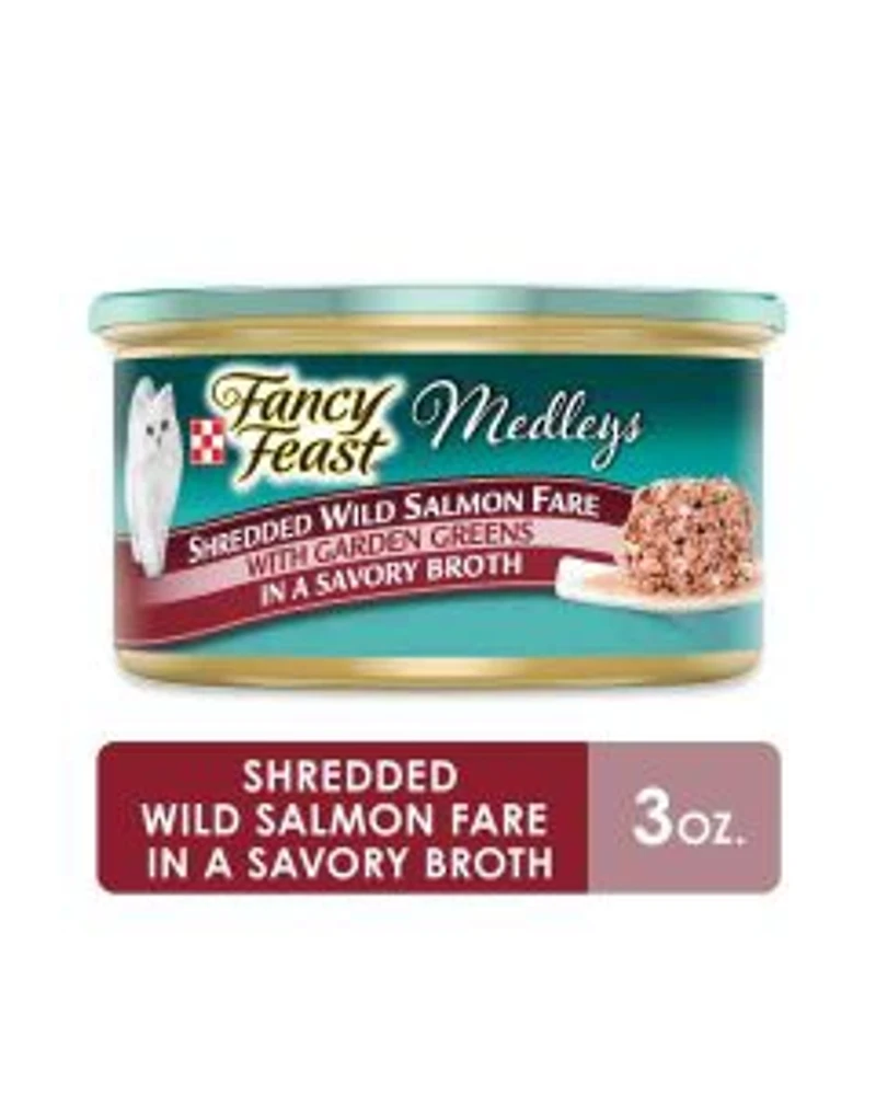 Purina Fancy Feast Medleys Wet Cat Food, Shredded Wild Salmon Fare with Garden Greens in Savory Broth, 3 oz