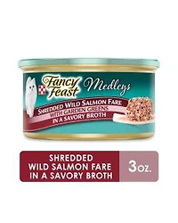 Purina Fancy Feast Medleys Wet Cat Food, Shredded Wild Salmon Fare with Garden Greens in Savory Broth, 3 oz