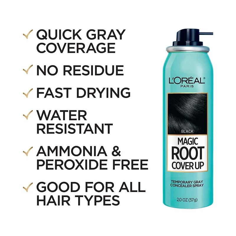 L'Oreal Paris Magic Root Cover Up Temporary Gray Concealer Spray, Black, 2 oz