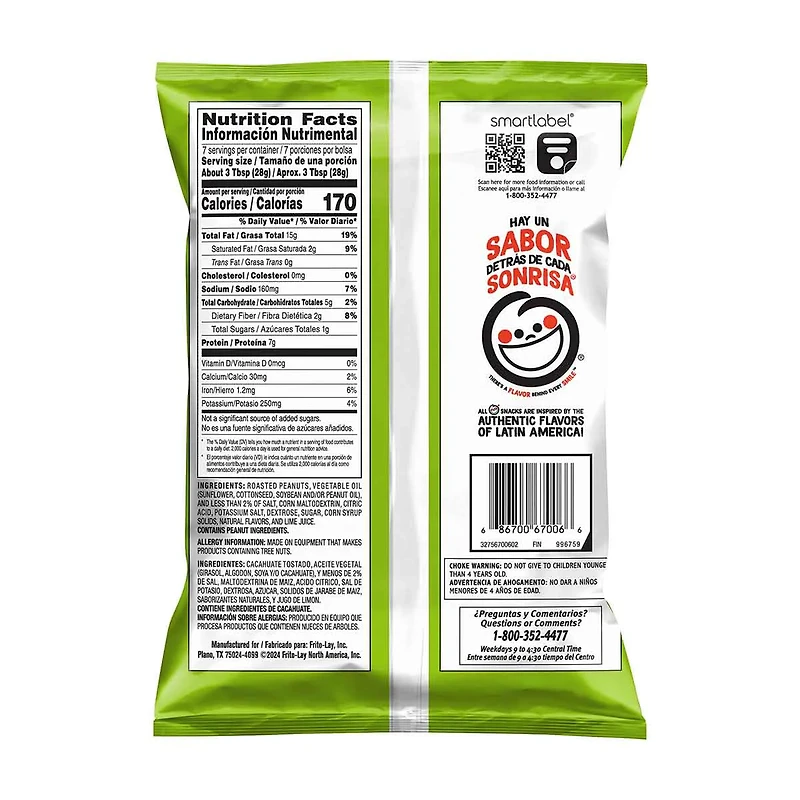 Sabritas Peanuts Salt And Lime, 7 oz