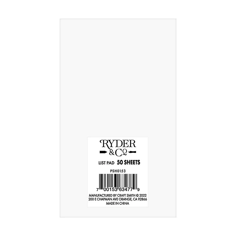 Ryder & Co. White Mini List Pad, 50 Sheets