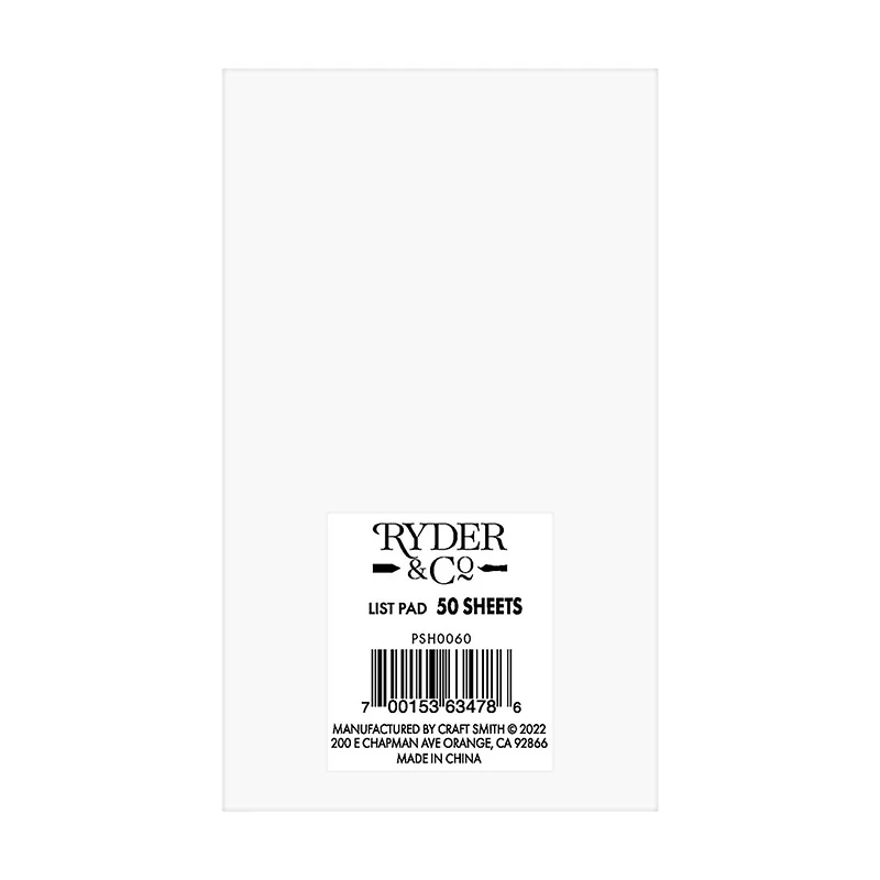 Ryder & Co. White Mini List Pad, 50 Sheets