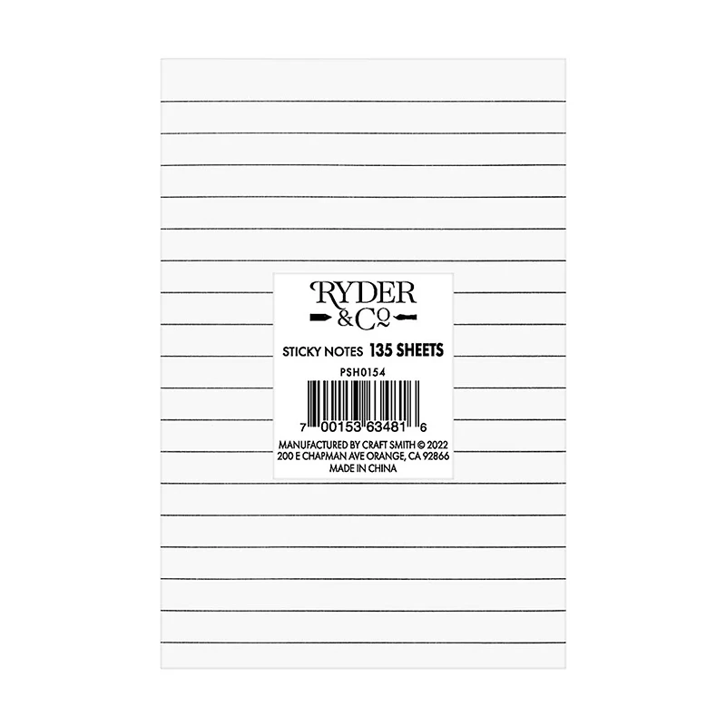 Ryder & Co. White Sticky Notes, Pack of 3
