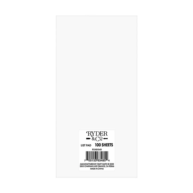 Ryder & Co. White Floral List Pad, 100 Sheets