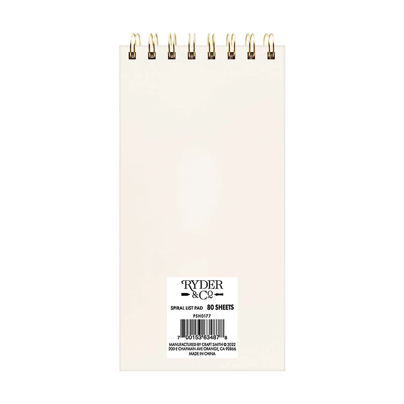 Ryder & Co. Ivory Spiral List Pad, 80 Sheets
