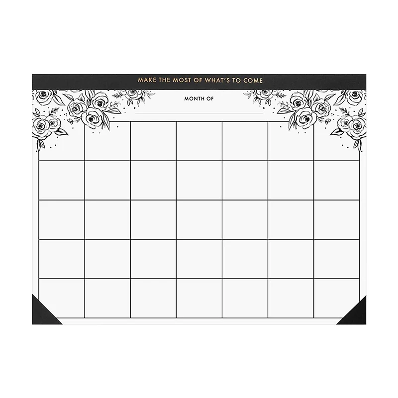 Ryder & Co. Black & White Floral Undated Calendar, 24 Sheets