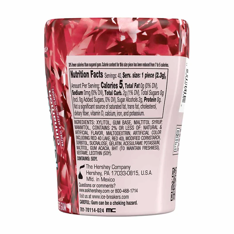 Ice Breakers Ice Cubes Cinnamon Sugar Free Chewing Gum, 3.24 oz - 40 pcs