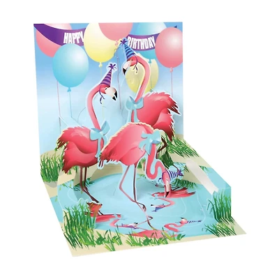 Flamingos Pop Up Greeting 'Happy Birthday' Card, 4.5 in