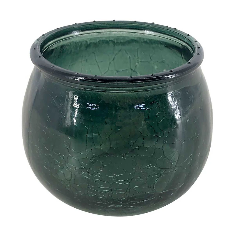 Decorative Small Glass Crackle Candle Holder, Green