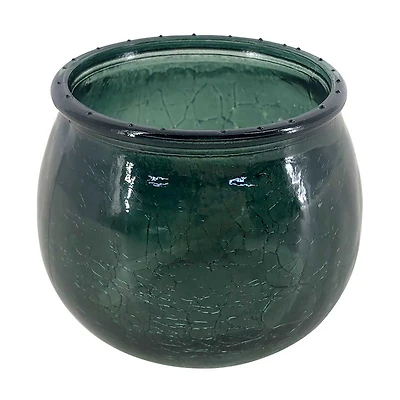 Decorative Small Glass Crackle Candle Holder, Green