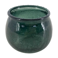Decorative Small Glass Crackle Candle Holder, Green