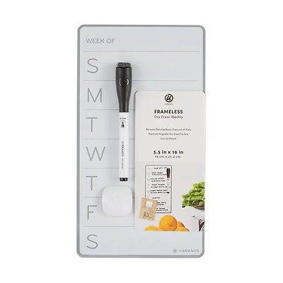 U Brands Rolled Edge Weekly Dry Erase Board, 5.5x10 in., Frameless