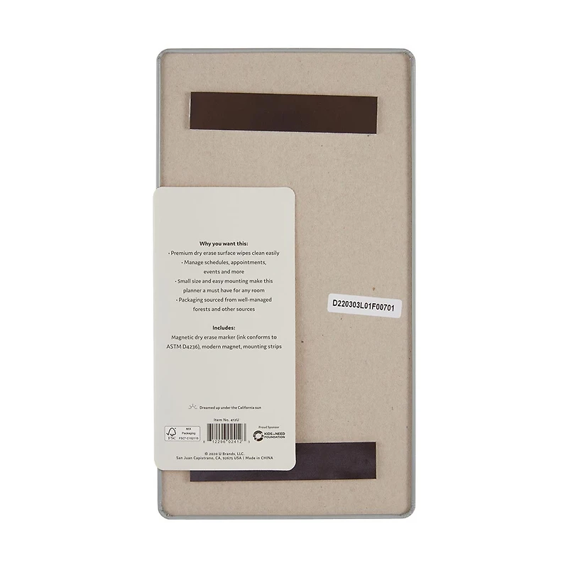 U Brands Rolled Edge Weekly Dry Erase Board, 5.5x10 in., Frameless