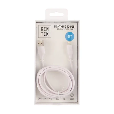 GENTEK Lightning to USB Charging Cable, 6 ft, White