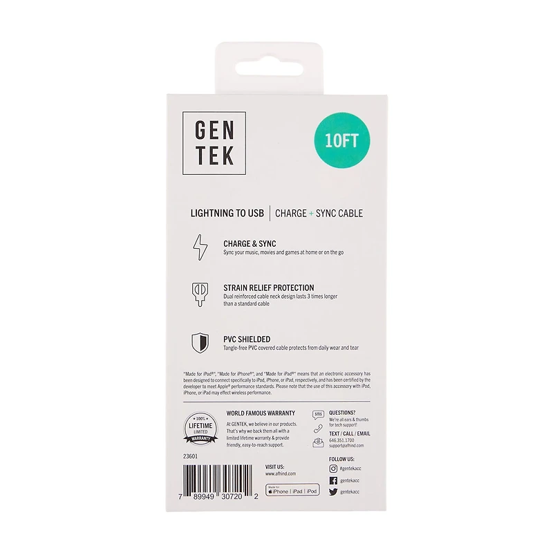 GENTEK Charging Cable, Lightning to USB, Assorted
