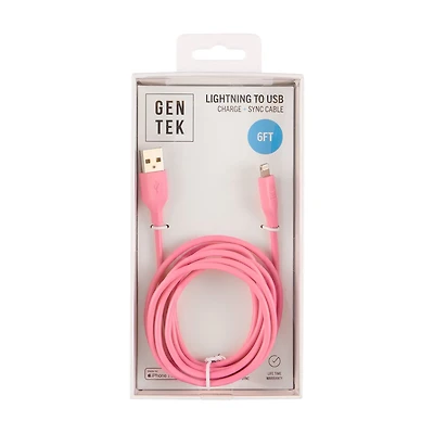 GENTEK Lightning to USB Charging Cable, 6 ft, Assorted