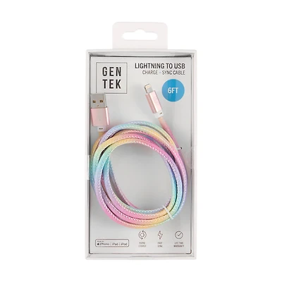 GENTEK Lightning to USB Charging Cable, 6 ft, Rainbow