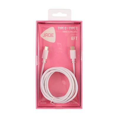 JADE White Type-C USB Cord, 6 ft