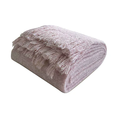 Woven Boucle Pink Throw With Fringe, 50 in x 60 in