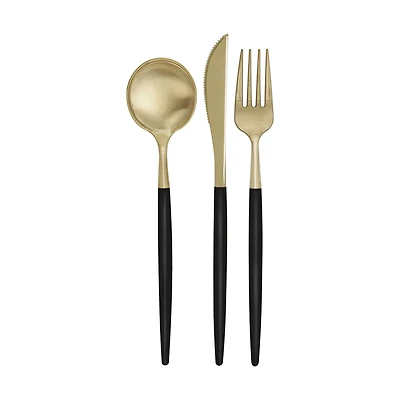 Assorted Plastic Cutlery, Set for 4, Black & Gold