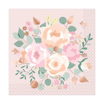 Pink Blooms Beverage Napkins, 16 Count