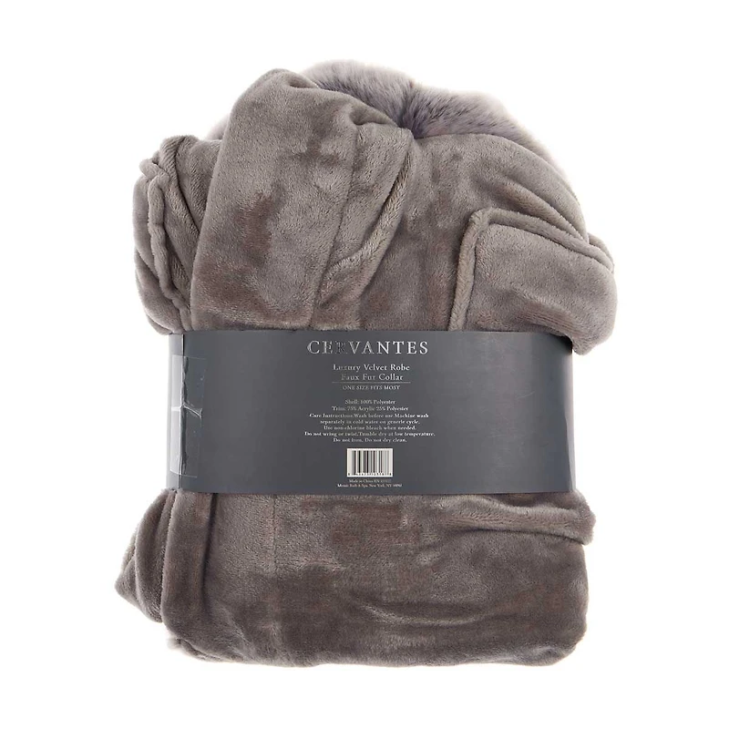 Velvet Robe with Faux Fur Collar