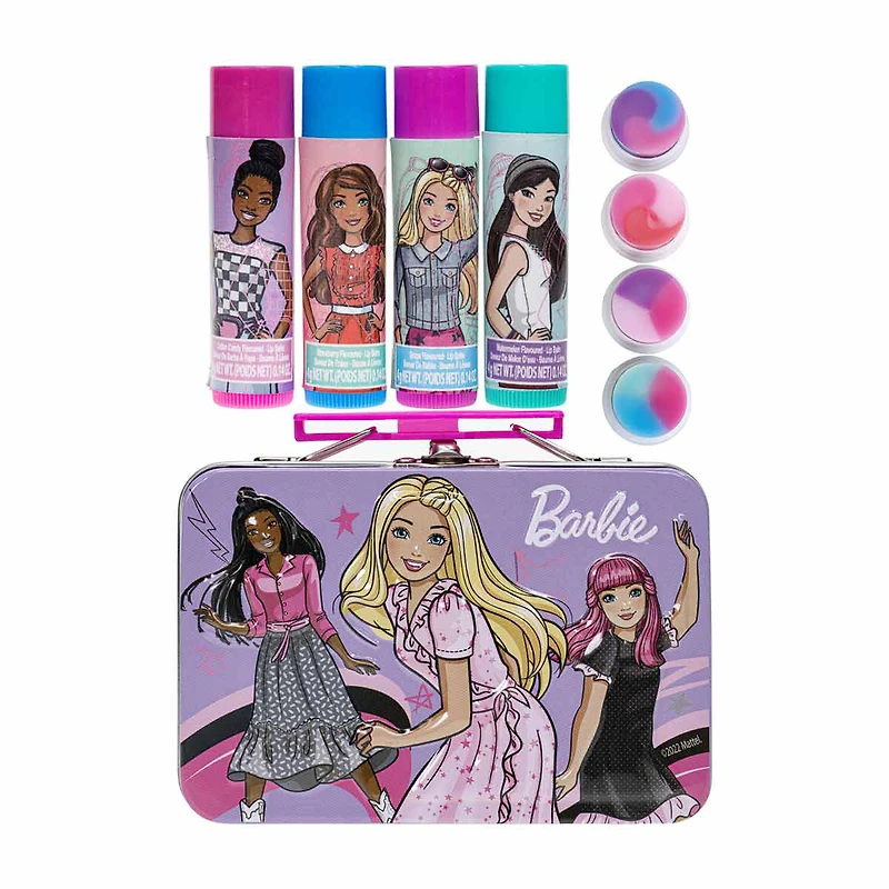 Barbie Princess Plant Based Lip Balm with Tin Case, 4 ct