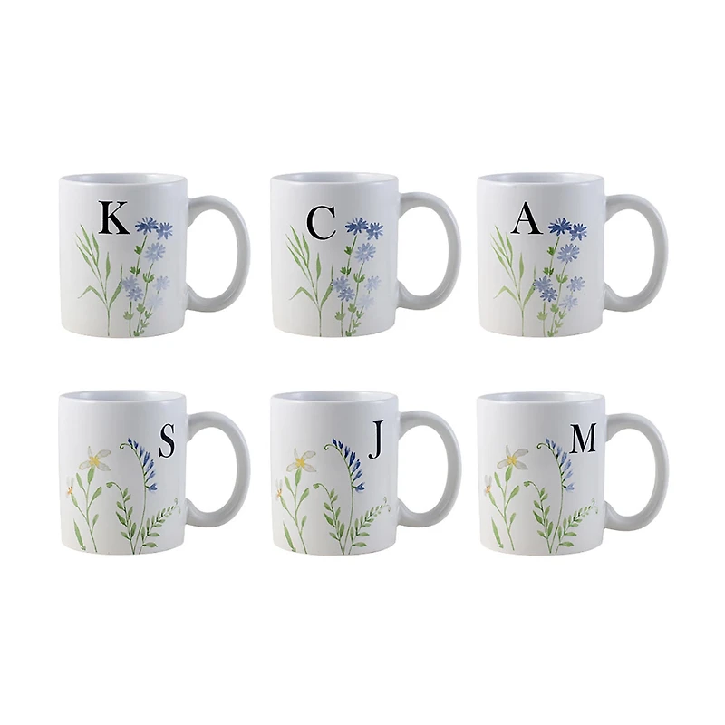 Floral Design Ceramic Monogram Mug, 13.5 oz