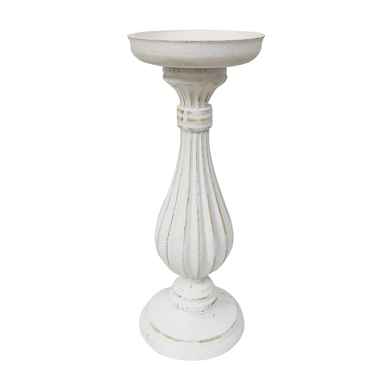 Wooden Pillar Candle Holder, Large, White