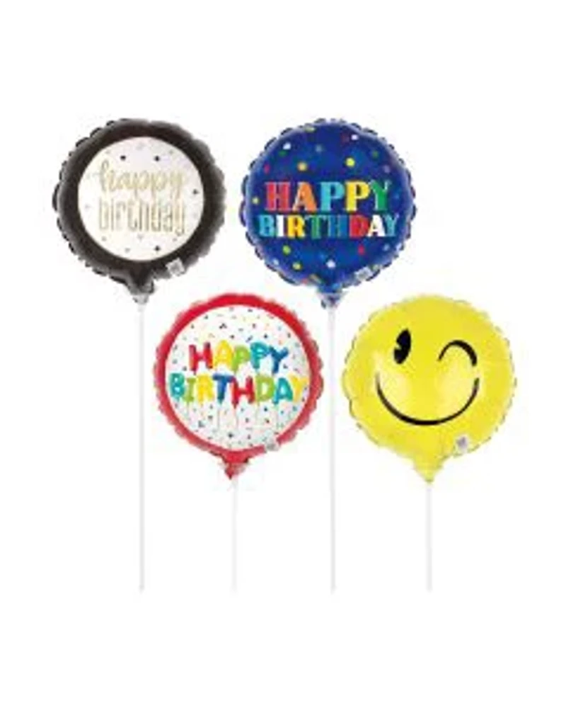 Round Foil Balloons on a Stick, 9 in, Assorted